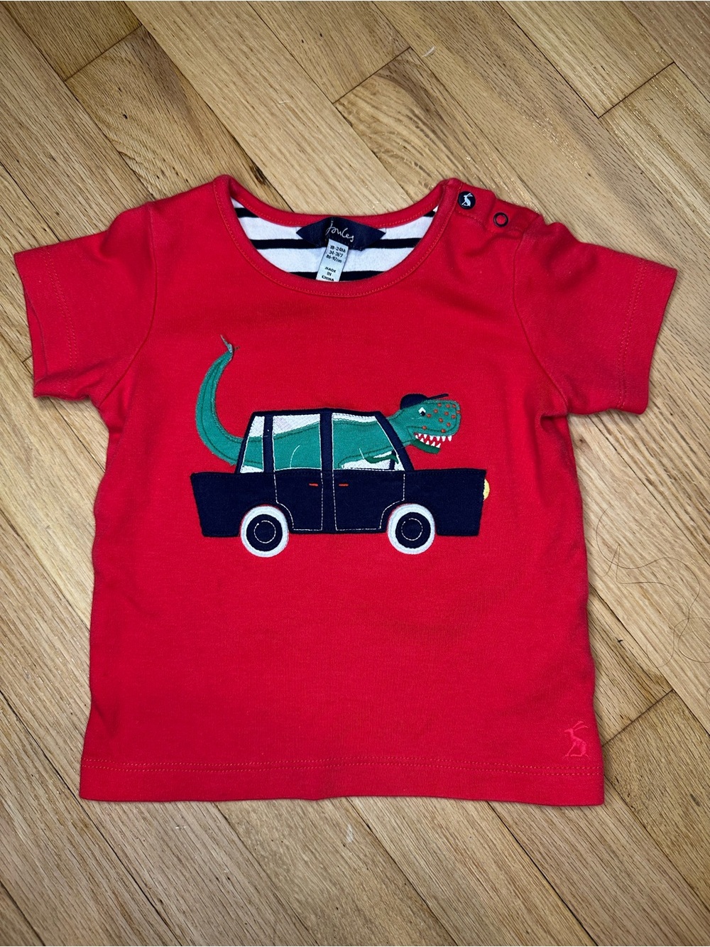 Joules 18-24M Red Toddler Tee with Car & Dinosaur Applique